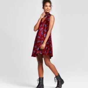 Velvet Choker Dress XS Floral Maroon Burgundy Whimsygoth Choker Dark Fairy  A7